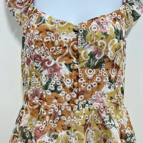 En Saison Presley Midi Dress Tiered Skirt Floral Embroidered M Ruffle Cottage Green Size M