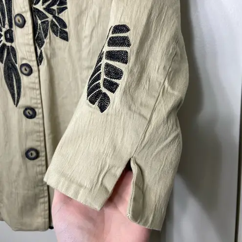Vintage Joni B women’s tan black embroidered leaf floral button collared jacket Size L