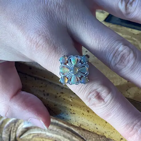 Natural Honey Opal Cocktail Ring Size 9 Silver