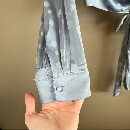 Le lis ✨  Women’s Blue Silk Satin Polka Dot Wrap Top Medium NWT