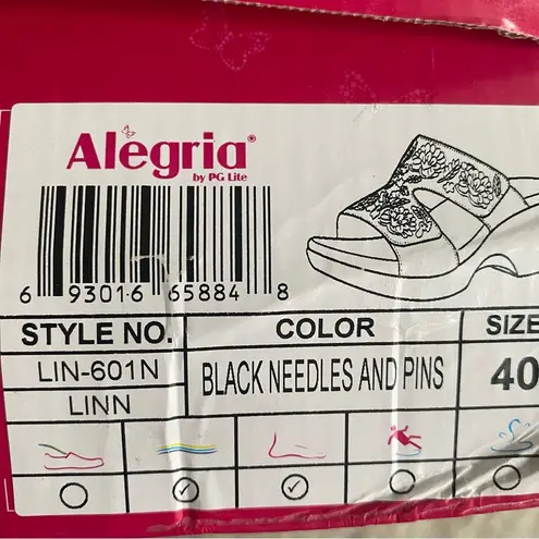 Alegria NIB NEW  by PG Lite Linn Black Needles and Pins Embroidered Wedge Sandals