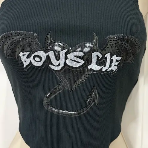 Boys Lie Tank Top One Size Black Bat Ribbed Crop Studded Gothic Y2K Streetwear