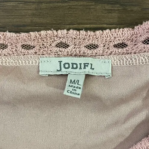 JODIFL Boho Hippie Blush Pink Dress Embroidered Sheer Mesh Over Lining Size M/L