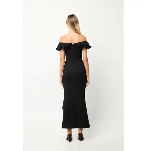 Elliatt  Raja Ruffle Sleeve High Slit Dress in Black Size X-Large