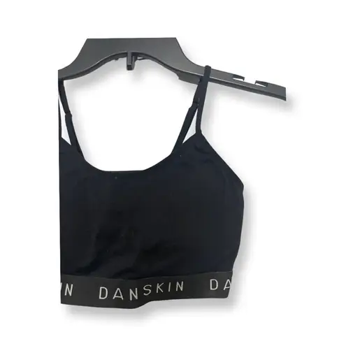 Danskin  Womens Sports Bra Black Adjustable Strap Stretch Pullover Square Logo S