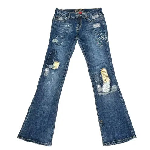 Gadzooks Vintage Y2K Embroidered Appliqué Denim Flare Jeans size 27 Blue