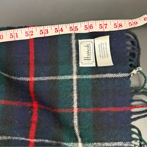 Vintage HARRODS Knights Bridge Blue Plaid 100% Lambswool Scarf Made in Scotland