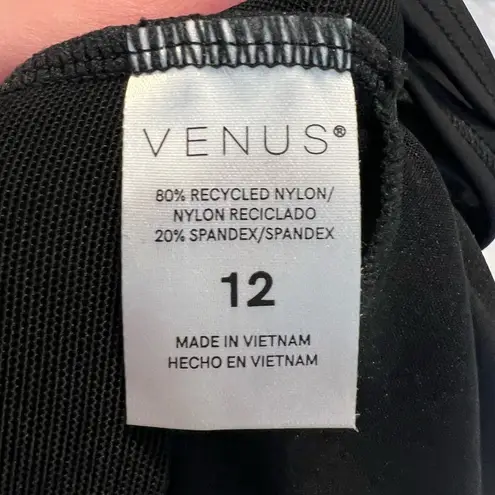 Venus  Black One Piece Swimsuit Ruching Cut Out Back Women’s Size 12 Tie Front