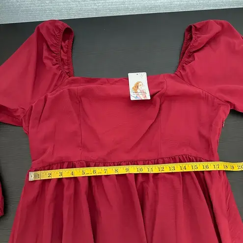 PRETTYGARDEN NWT Red Square Neck Long Sleeve Smocked Back A-Line Dress XXL