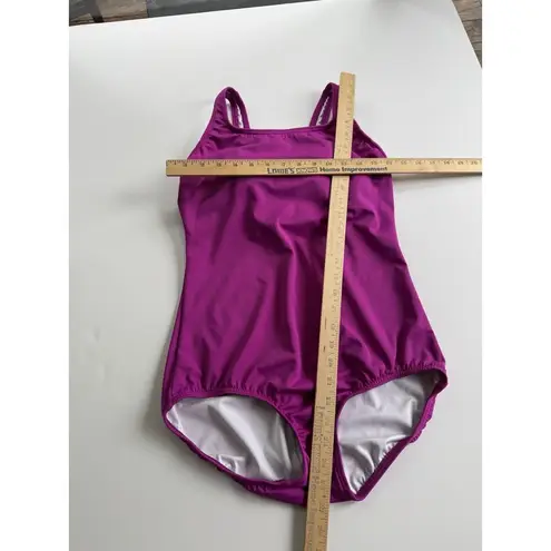 LANDS END Mastectomy Scoop Neck Tugless One Piece Swimsuit Magenta Womens 12