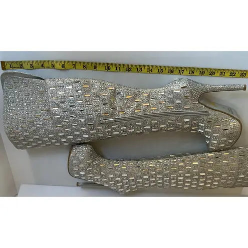 Shiekh Silver Rhinestone Over Knee High Heel Boots Women’s Size 9 Glam Party