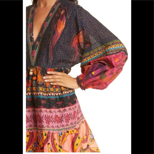 Farm Rio Mix Patchwork Long-sleeve Minidress