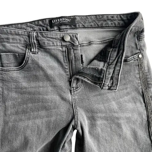 Liverpool Crop Straight Jean Ankle denim Gray Size 10 Bling Side Stripe Fray hem