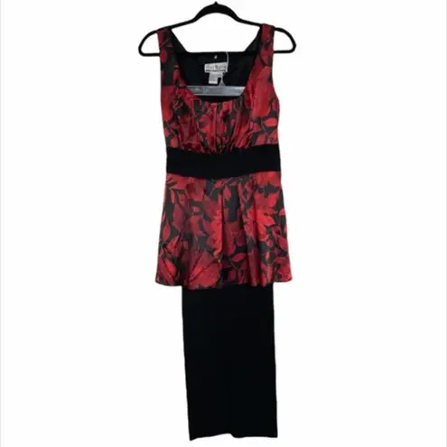Sheri Martin Two Piece Top and Pant Red Black Floral Set Size 14