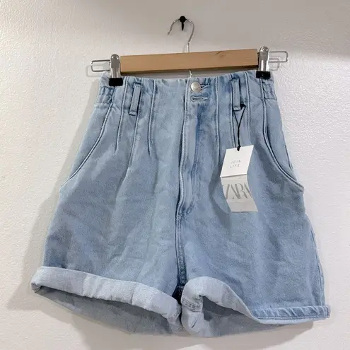 ZARA  High Waist Light Blue Women's Shorts NWT