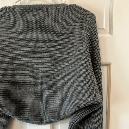 Echo Gray Chunky Knit Open Front Bolero Shrug with Long Sleeves