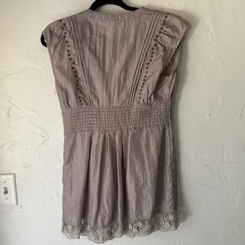 Miss Me  Boho Embellished Smocked Waist Tunic Top Blouse Dusty Rose Size S