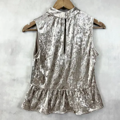 Cloud & Sky Womens Crushed Velvet Peplum Top S Mock Neck Y2K Romantic Softcore Tan