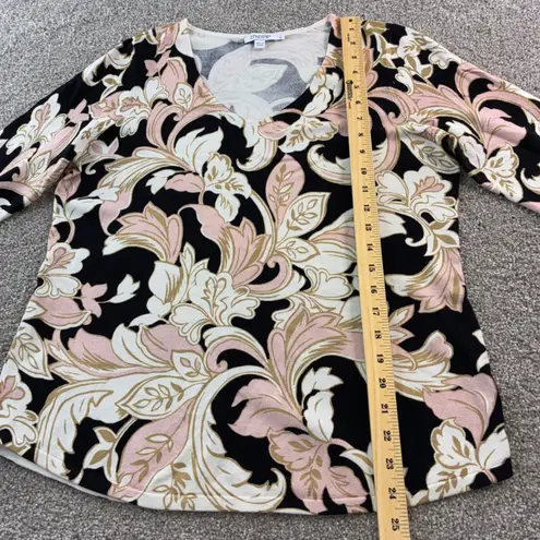 Chico's  Womens M Print Scroll V Neck Long Sleeve Sweater Career
