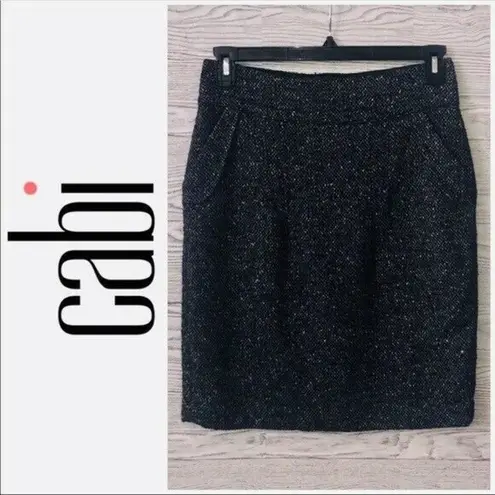 CAbi  #738 Blair Pencil Tweed Skirt Womens 8 Black Career Wool Lined Pockets