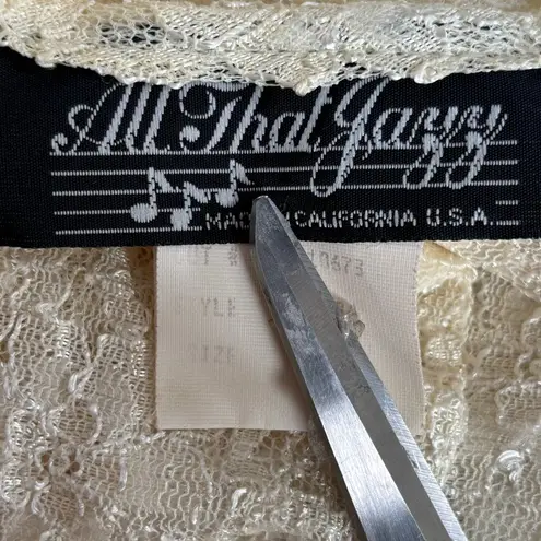 Vintage All That Jazz Floral Lace Dress Ivory Long Sleeve Button Front Bridal Size M