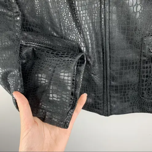 Elementz Faux Leather Black Crocodile Print Zip Up Jacket