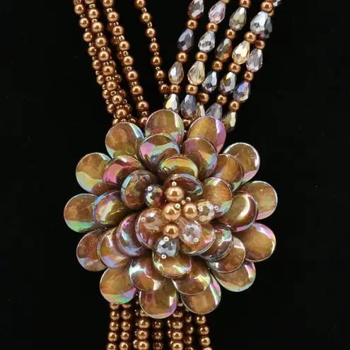 Joan Rivers New Starlet Style Beaded Flower Cluster Fringe Neutral Necklace