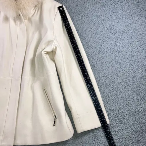 Kristen Blake Faux Fur Trim Hood Coat Women Medium LambsWool Blend Overcoat