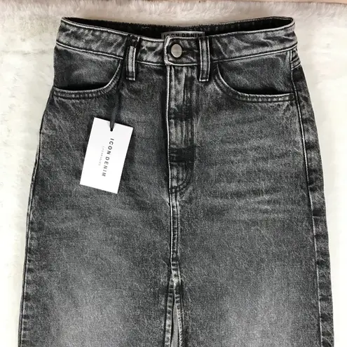 ICON DENIM Grey Denim Maxi Skirt with Front Slit NWT Size 24 Gray