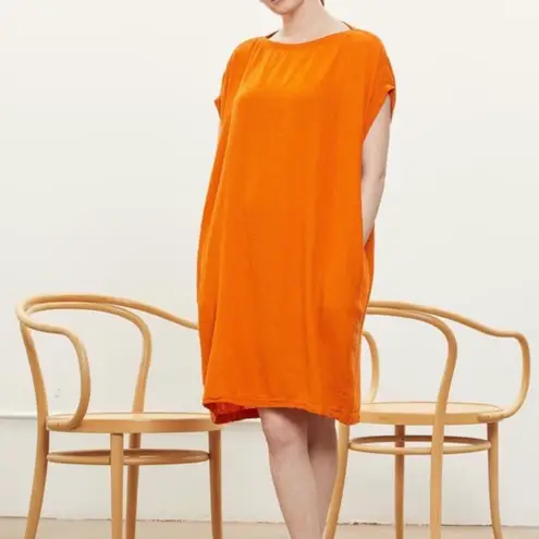 Black Crane Linen Rayon Box Dress Orange Size XS