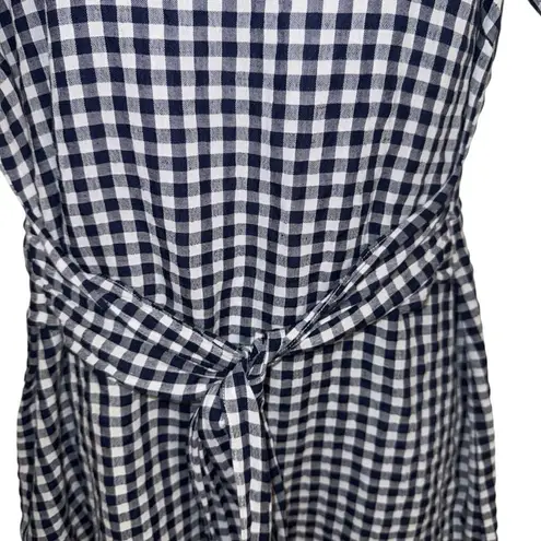 J. McLaughlin Cotton Linen Sadie Gingham Dress Navy & White Tie Front EUC Size 6