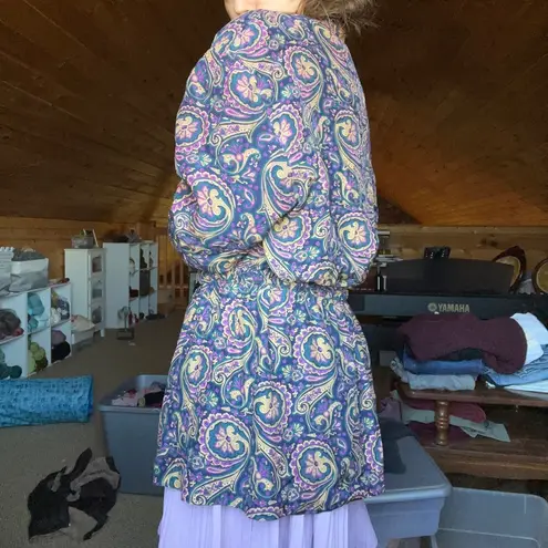 Diane Gilman Vintage silk navy, purple, and green paisley robe