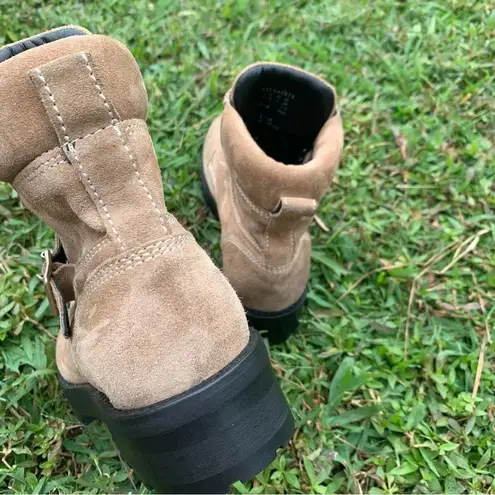 ALLSAINTS Paulina Suede Buckle Boot in Desert Tan- Lugsole Combat Boot Womens 6