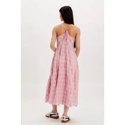 Free People  Coquette Cottage Via Midi Bow Dress in Pink Gingham Check NWT Medium