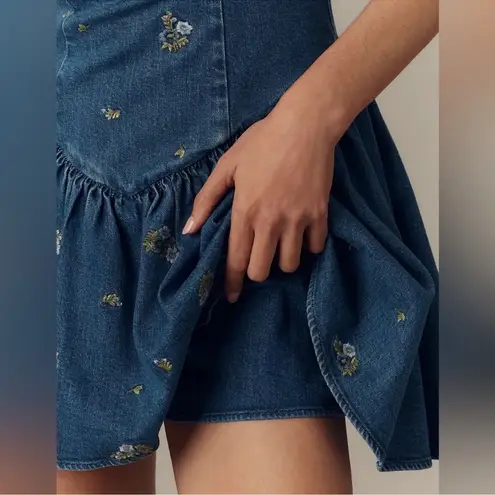 Avec Les Filles Dress Drop Waist Sweetheart Embroidered Denim NWT Size 8