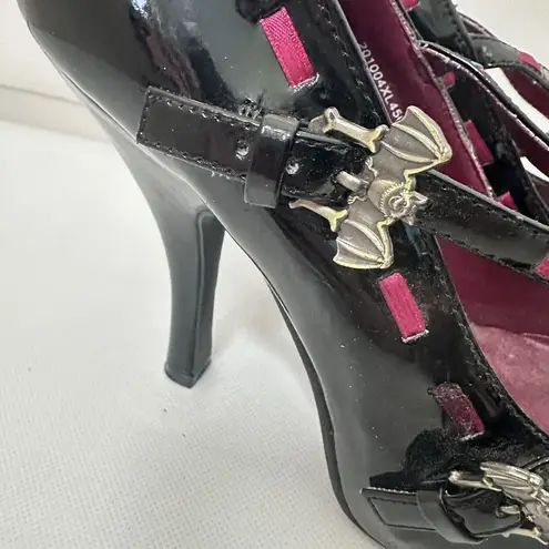 Spirit Goth Maryjanes Black Patent Metal Bat Heels Stilettos Fashion Witchy Halloween 9