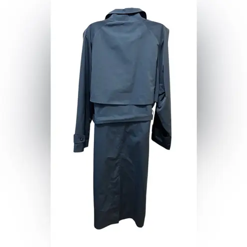 VTG L.L. Bean Traveler Belted Rain Trench Coat Dusty Blue Sz M Pockets Mid Calf Size M