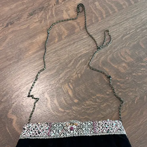 Beaded Boho Embellished Clutch Crossbody Bag w/ Chain Strap + Tassel Festival Black