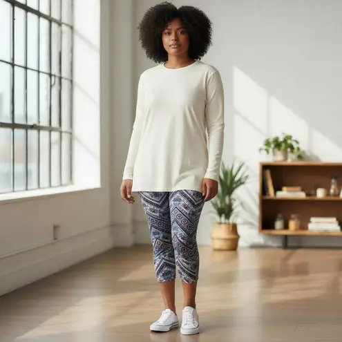 Time And & Tru Leggings PLus Size XXL 2X Floral Chevron CapriS Cropped Pants