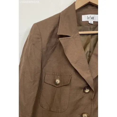 Le Suit Belted Jacket Blazer Linene Bland Womans Sz 10 Brown Tan