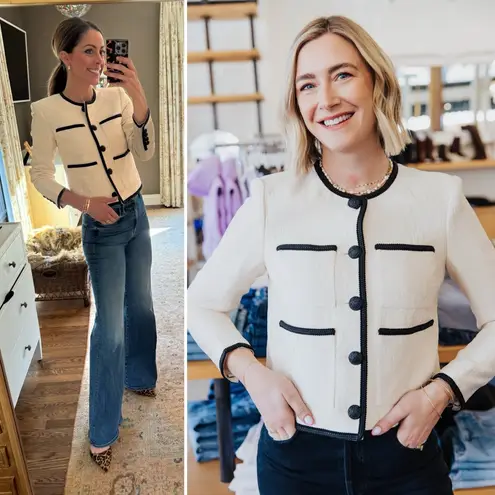 Veronica Beard Darla Jacquard Contrast Trim Jacket Size 10 Ivory Black - Image 8