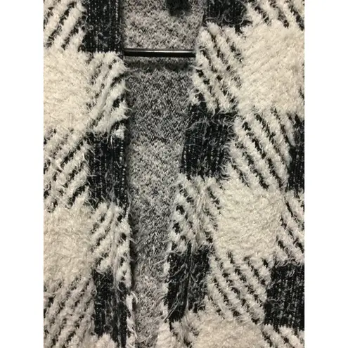 August Silk Women's Black and White Fuzzy Plaid Open Front Cardigan size L