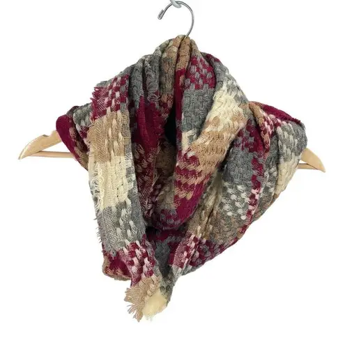 infinity Womens  Circle Scarf Wrap Woven Plaid Warm Neck Accessory Gray Maroon