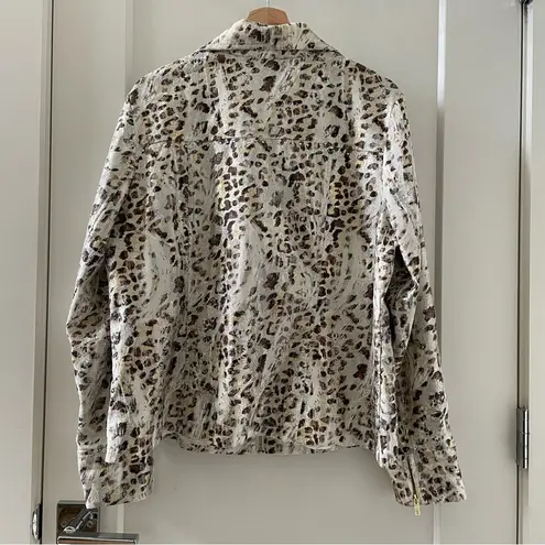BEREK jacket blazer animal print beads faux suede drawstring collar zip up L Silver Size L