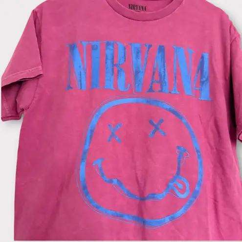 Nirvana Band Tee Pink/Blue Graphic T-Shirt L NWOT