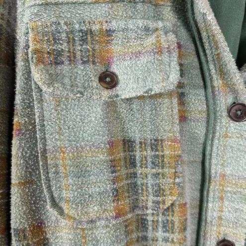 Free People  Plaid Long Ruby Jacket in Sage Combo Size XS Grunge Distressed