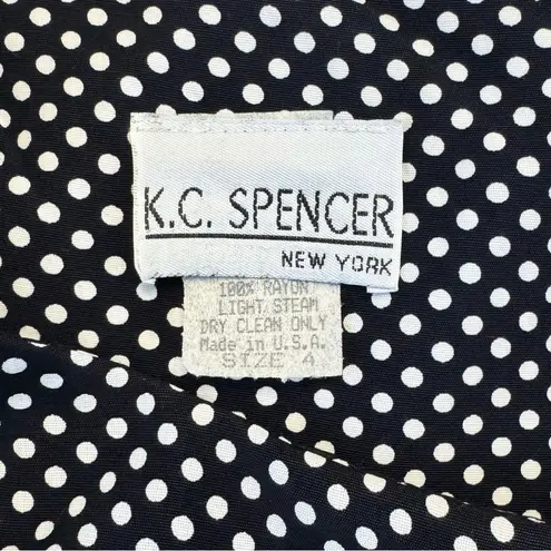 KC Spencer Polka Dot Vintage Maxi Dress Size 4 Small Tie Waist Black White