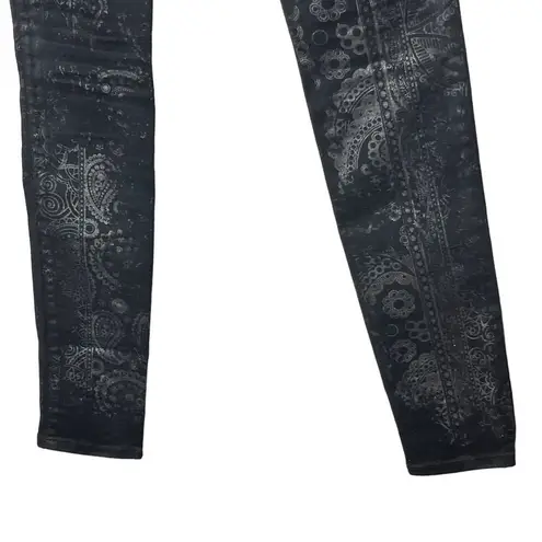 Diesel Skinzee Super Slim Regular Waist Black Coated Custom Paisley Print 25