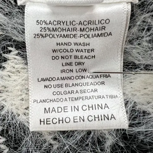 B Sharp Poncho Sweater Womens One Size White Black Mohair Blend Southwestern