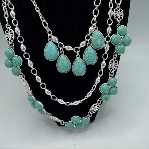 Premier Designs Switch it up Neckless Set of 3 Silver Plated w/ Turquoise Colored acrylic Stones